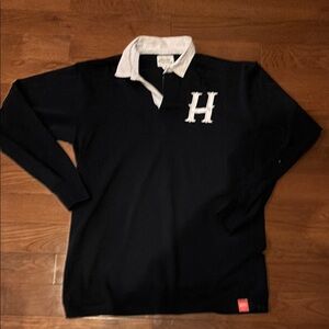 Black and White Crewneck Shirt with Bold H Emblem